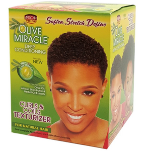 AFRICAN PRIDE  Olive Miracle Texturizer Curls Coils 1app Kit